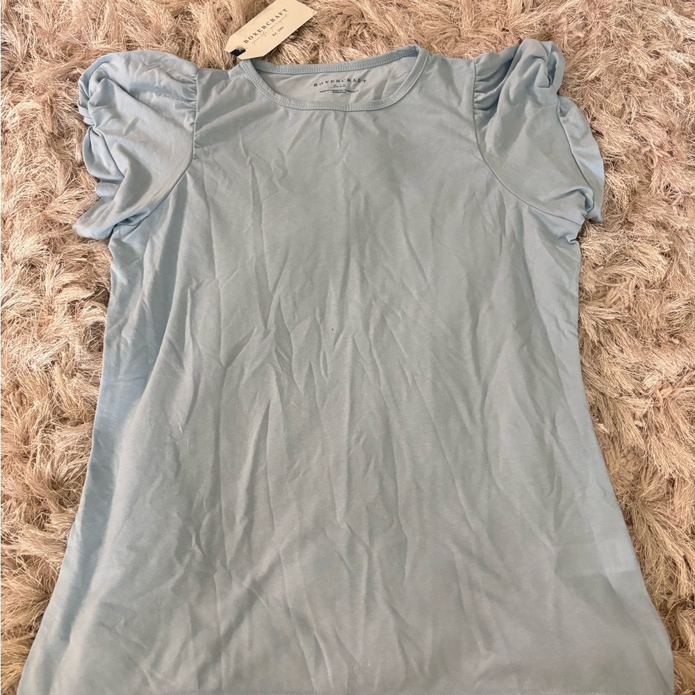 Boxercraft Blue Flutter Sleeve Ruched Blouse